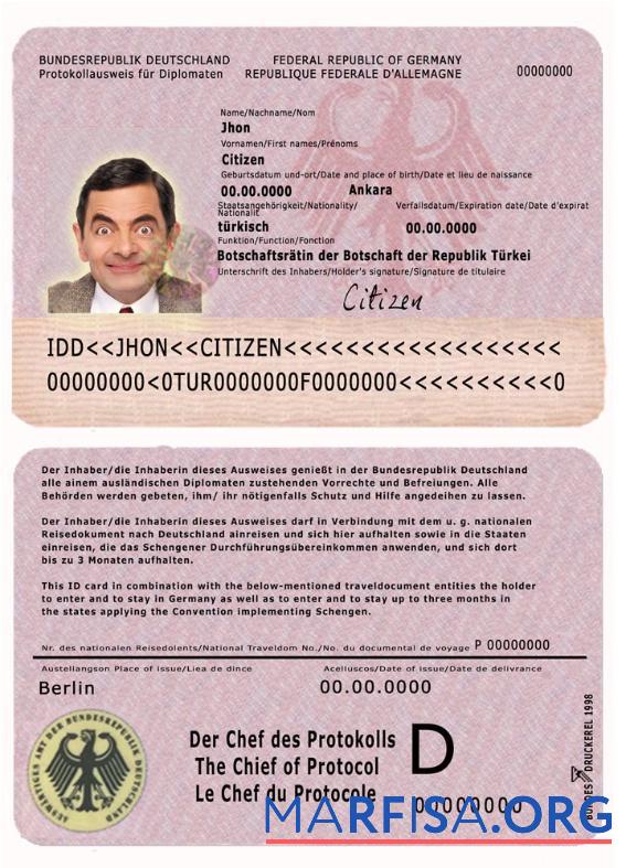 Printable Germany protokollausweis für diplomaten real example